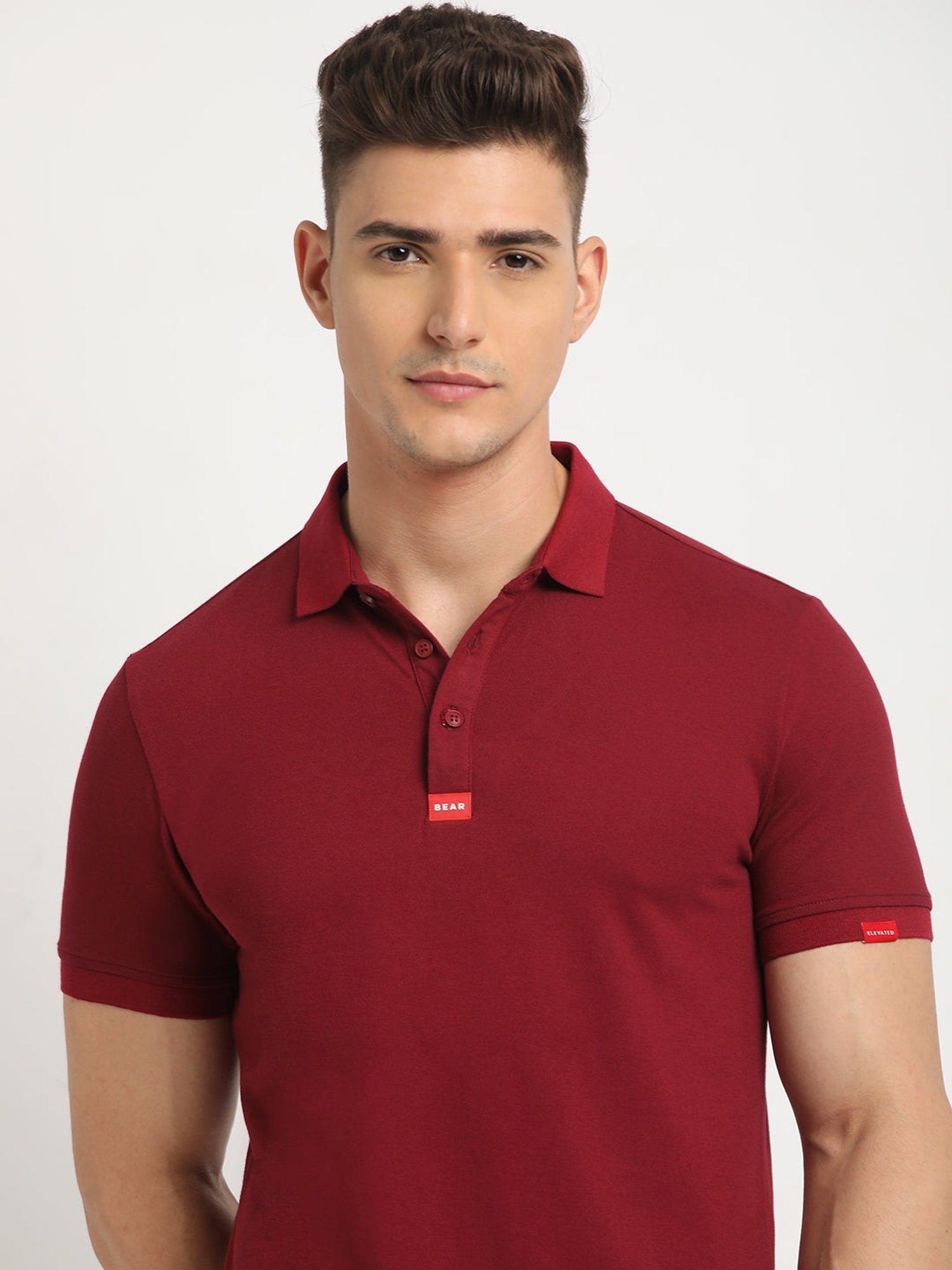 The Bear House Maroon Slim Fit Polo T-Shirt