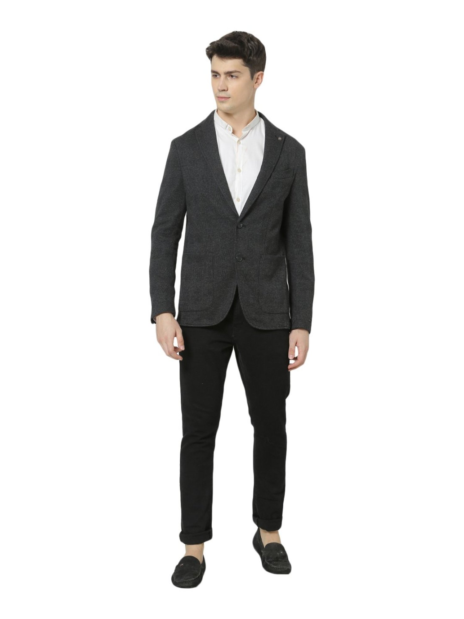 Celio* Dark Grey Regular Fit Checks Blazer