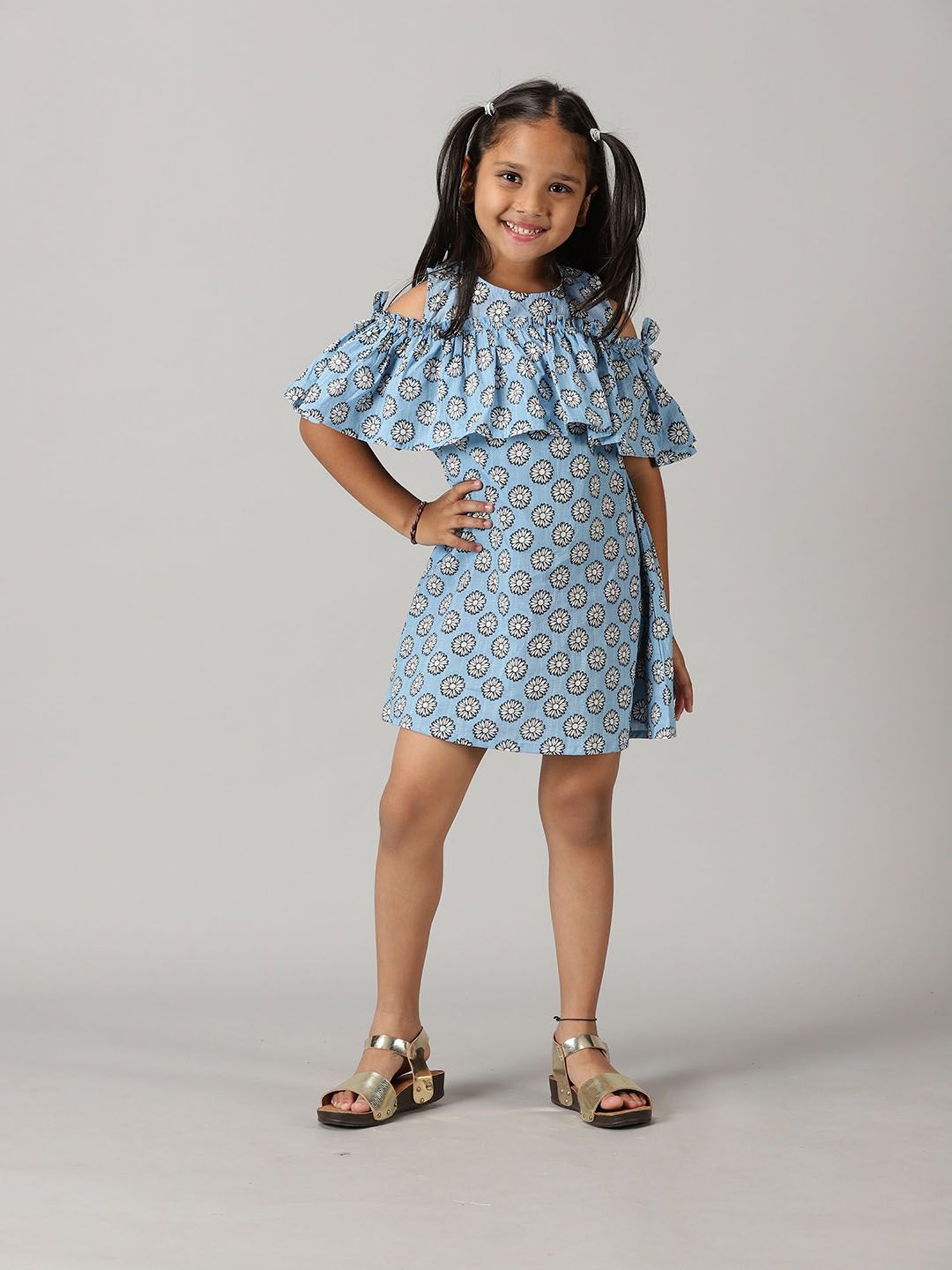 Kiddopanti Kids Light Blue Floral Print Dress