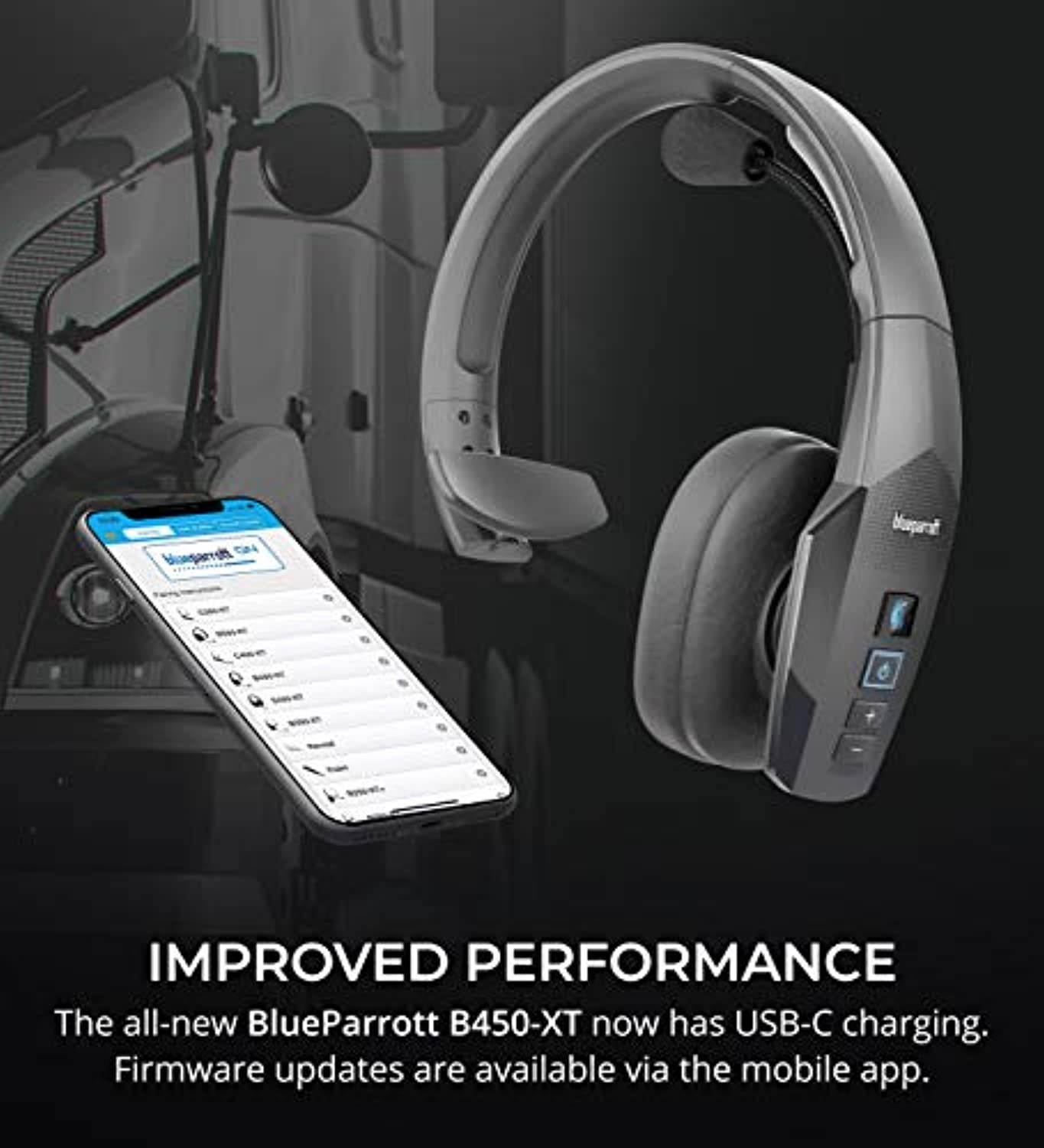 BlueParrott B450-XT Noise Canceling Bluetooth Headset for Android, iOS, Mac, Windows Bundle with Blucoil Headphones Carrying Case (A1891)