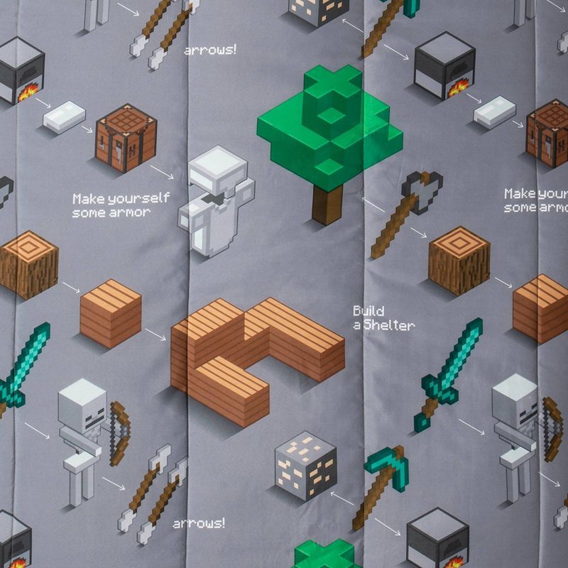 Twin Minecraft Survive Bedding Set Gray