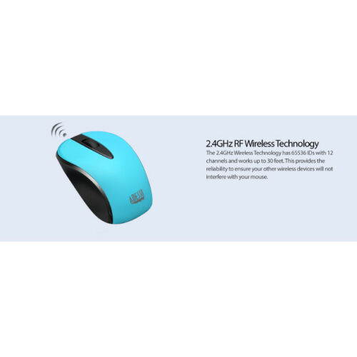 Adesso IMOUSES70L Blue Neon Color 2.4ghz Wireless Optical Mini Mouse 3 Buttons 1000 dpi