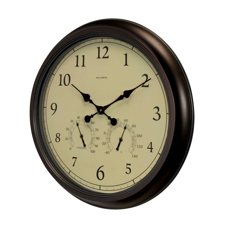 24" Outdoor / Indoor Wall Clock with Thermometer and Humidity - Weathered Bronze Finish - Acurite