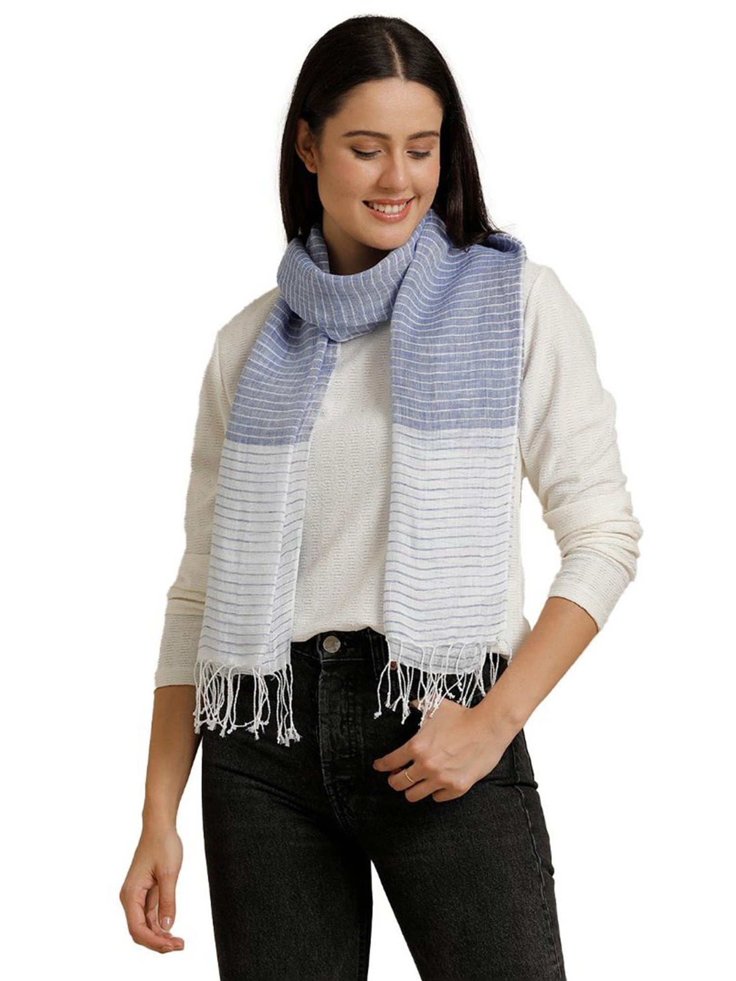 Linen Club Blue Striped Pure Linen Stole