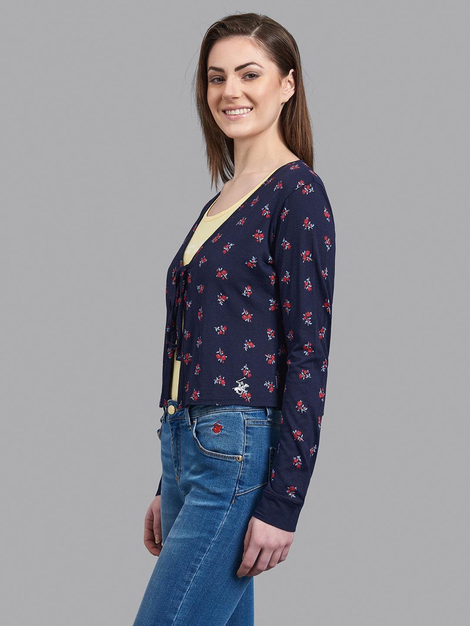 Beverly Hills Polo Club Navy Printed Shrug