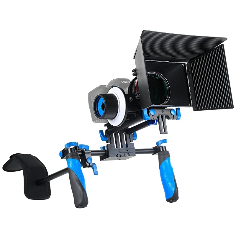 DSLR Rig Movie Kit Shoulder Mount Rig with Follow Focus and Matte Box for All DSLR Cameras and Video Camcorders