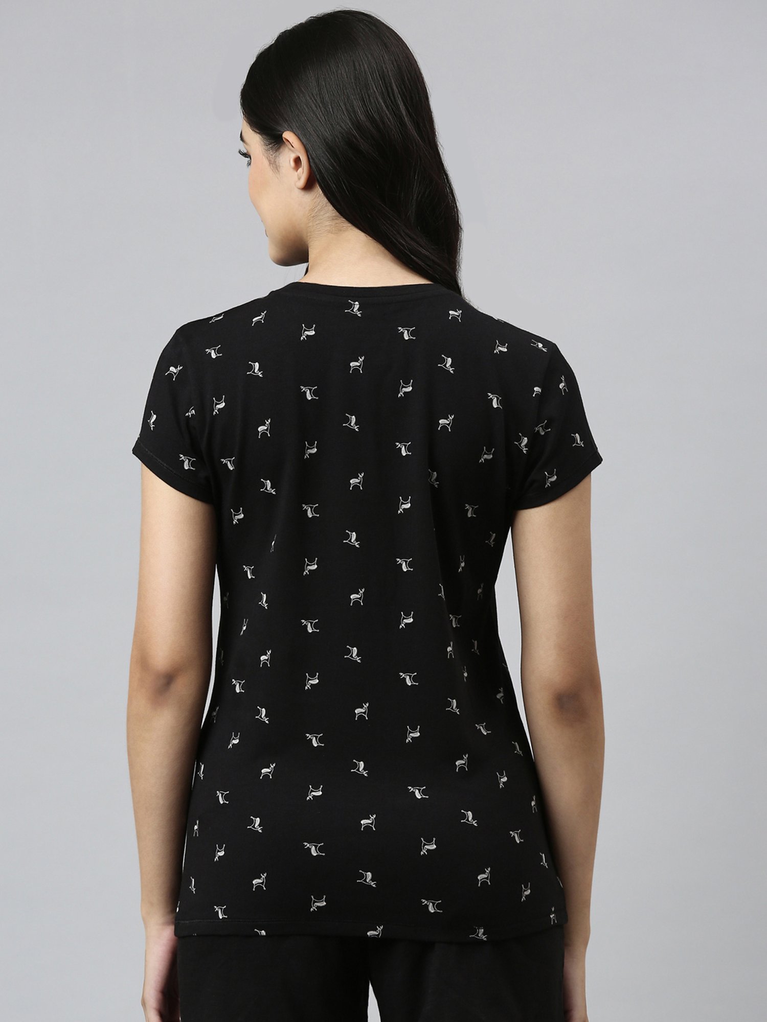 Enamor Pitch Black Cotton Printed T-Shirt