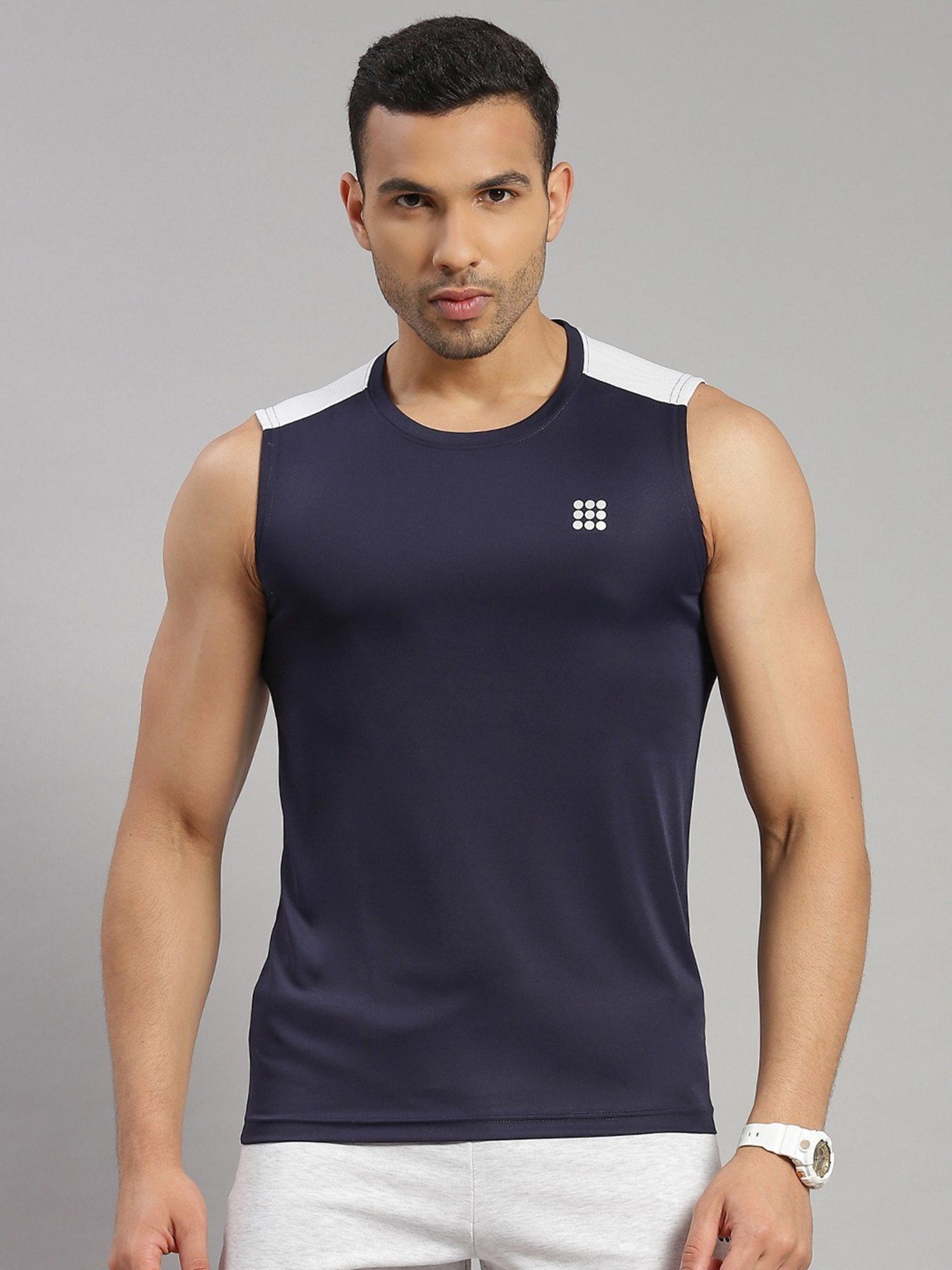 Rock.It Navy Blue Regular Fit Tank Tee