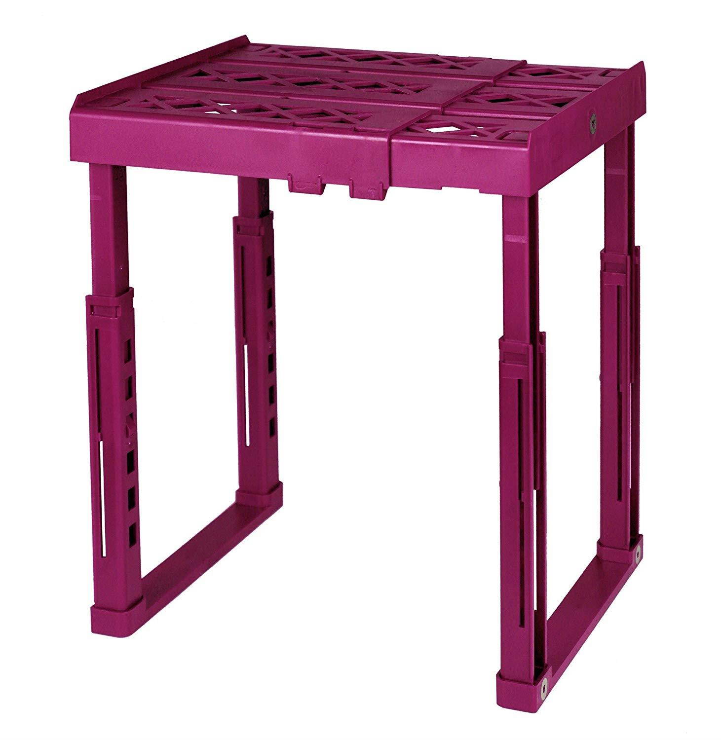 Tools for School Locker Shelf. Adjustable Height 9 3/4" to 14" and Width 8" to 12 1/2". Stackable and Heavy Duty. Holds 40 lbs. per Shelf (Single, Magenta)