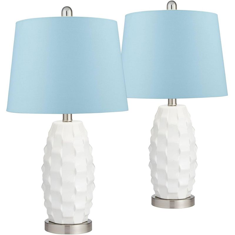 360 Lighting Scalloped Ceramic LED Blue Hardback Table Lamps Set of 2
