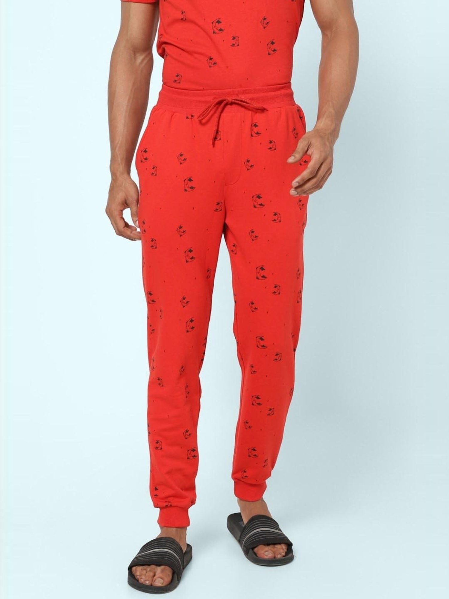 Ajile by Pantaloons Red Cotton Slim Fit Printed Nightwear Joggers
