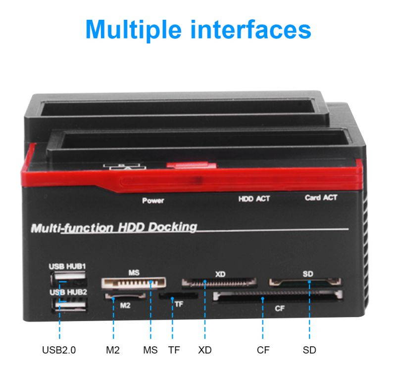 2.5/3.5" SATA IDE HDD Docking Station Clone HDD Enclosure USB 2 ports USB 2.0/Type C Hub MS/M2/XD/CF/SD/TF Card Reader