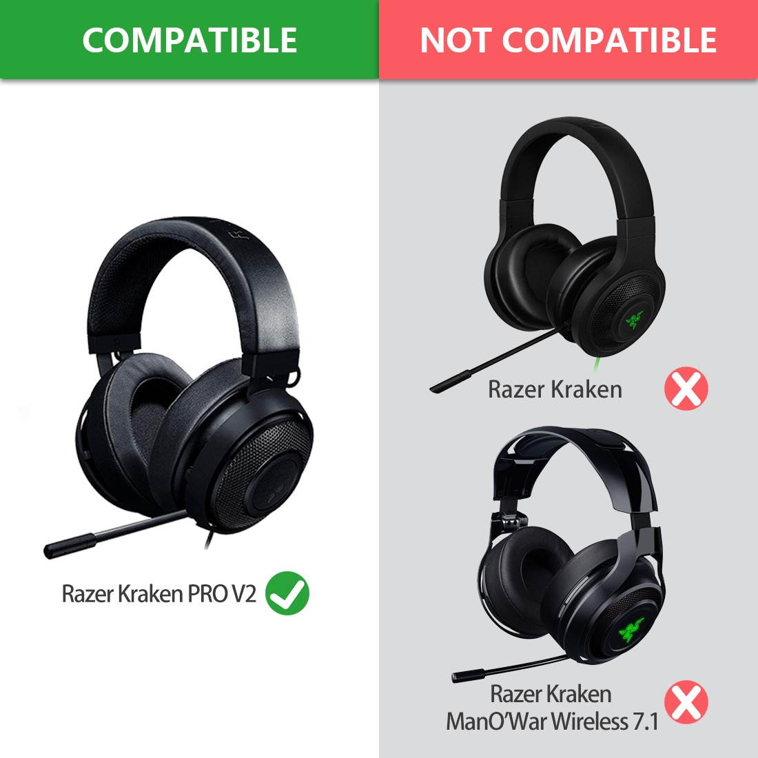 Geekria Earpad Replacement for Razer Kraken Pro V2 Headphone Ear Pad / Ear Cushion / Ear Cups / Ear Cover / Earpads Repair Parts (Black/Plastic ring)