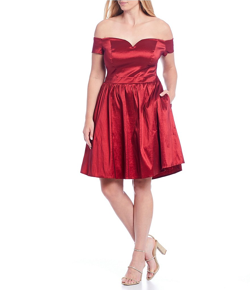 B. Darlin Plus Off-the-Shoulder Taffeta Fit & Flare Dress