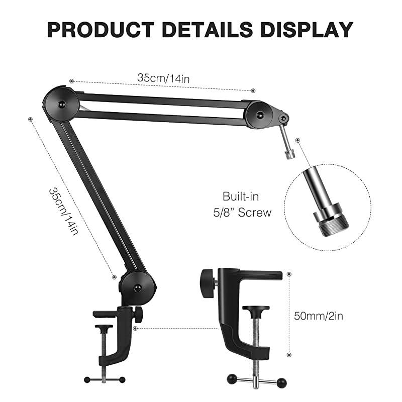 Microphone Arm Stand Heavy Duty Mic Arm Microphone Stand Suspension Scissor Boom Stands with Mic Clip and Cable Ties for Blue Yeti Snowball and Blue Yeti NanoMedium