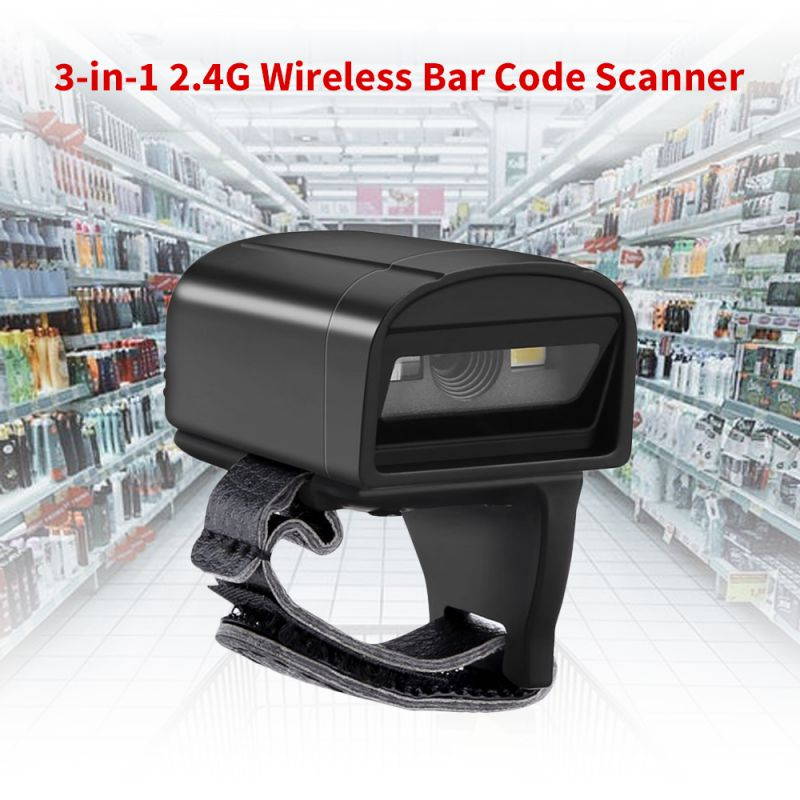 2D Wearable Ring Barcode Scanner/ Mini Portable 3-in-1 USB Wired & 2.4G Wireless & Bluetooth Bar Code Reader/ Image 1D QR Scanner PDF417 Data Matrix Screen Scanning /  iPad/ iPhone/ Android/ PC
