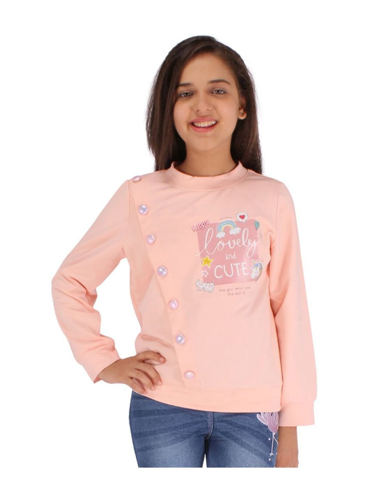 Cutecumber Kids Peach Printed Full Sleeves Top