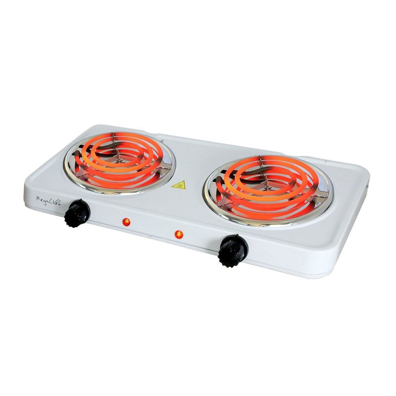 MegaChef Portable Dual Electric Coil Cooktop - White