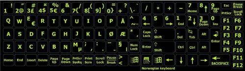 GLOWING FLUORESCENT NORWEGIAN NEW KEYBOARD LABELS