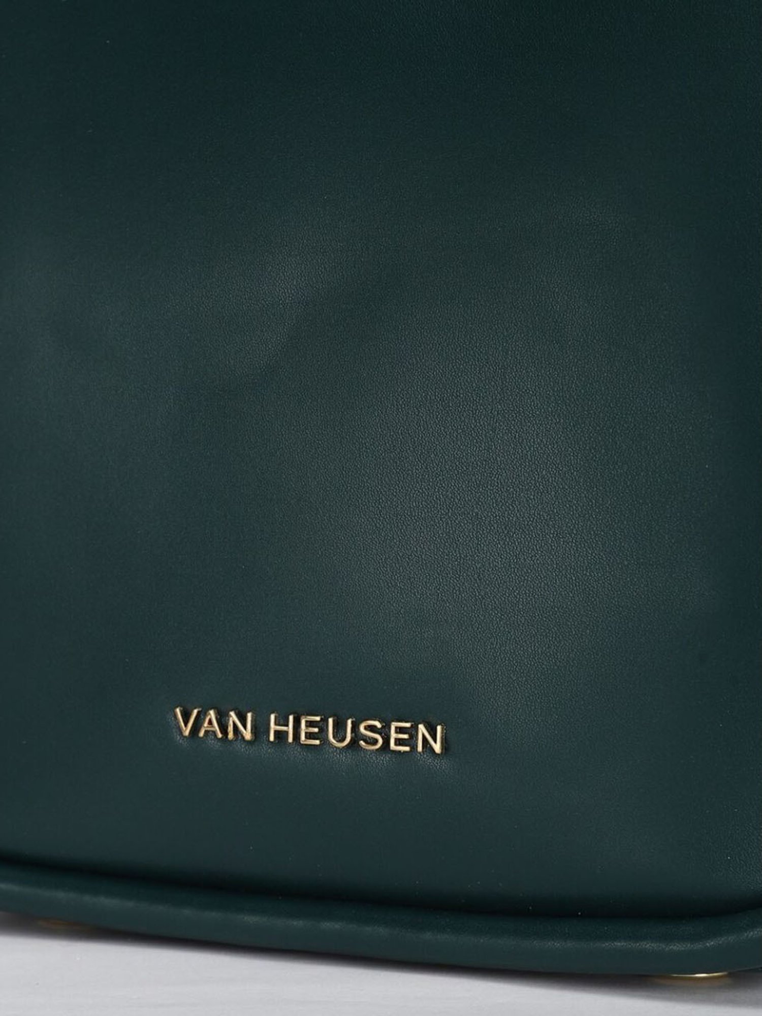 Van Heusen Green PU Solid Bucket Handbag
