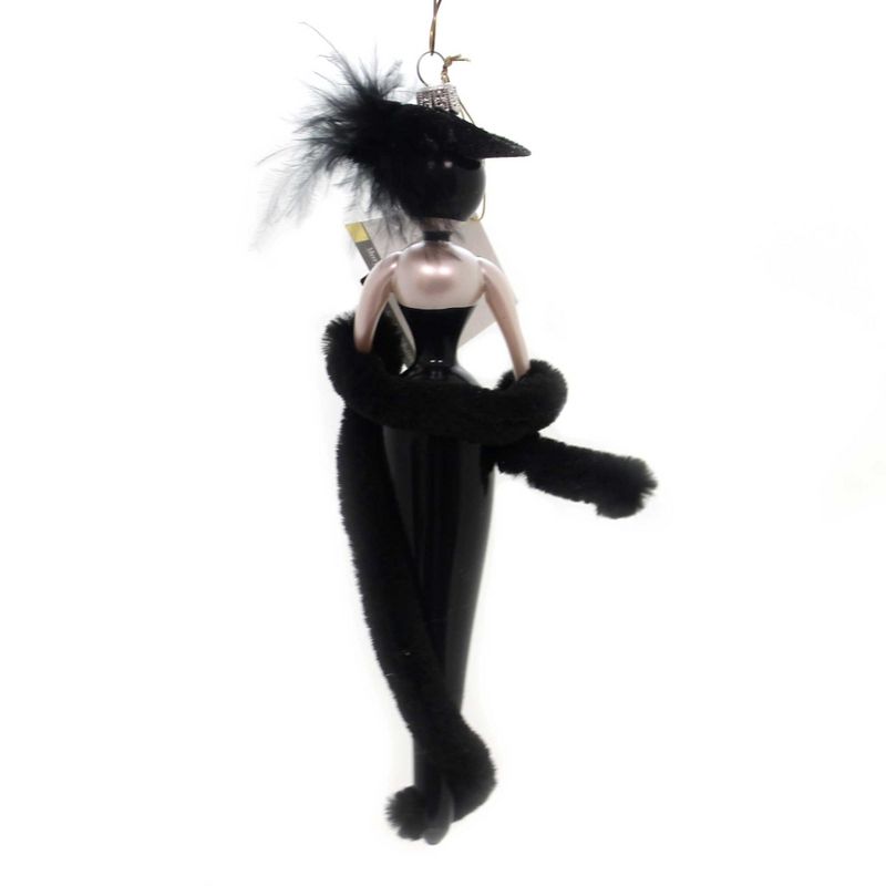 Italian Ornaments 7.25" Lady With Black Fur Italian Glittered Hat  -  Tree Ornaments