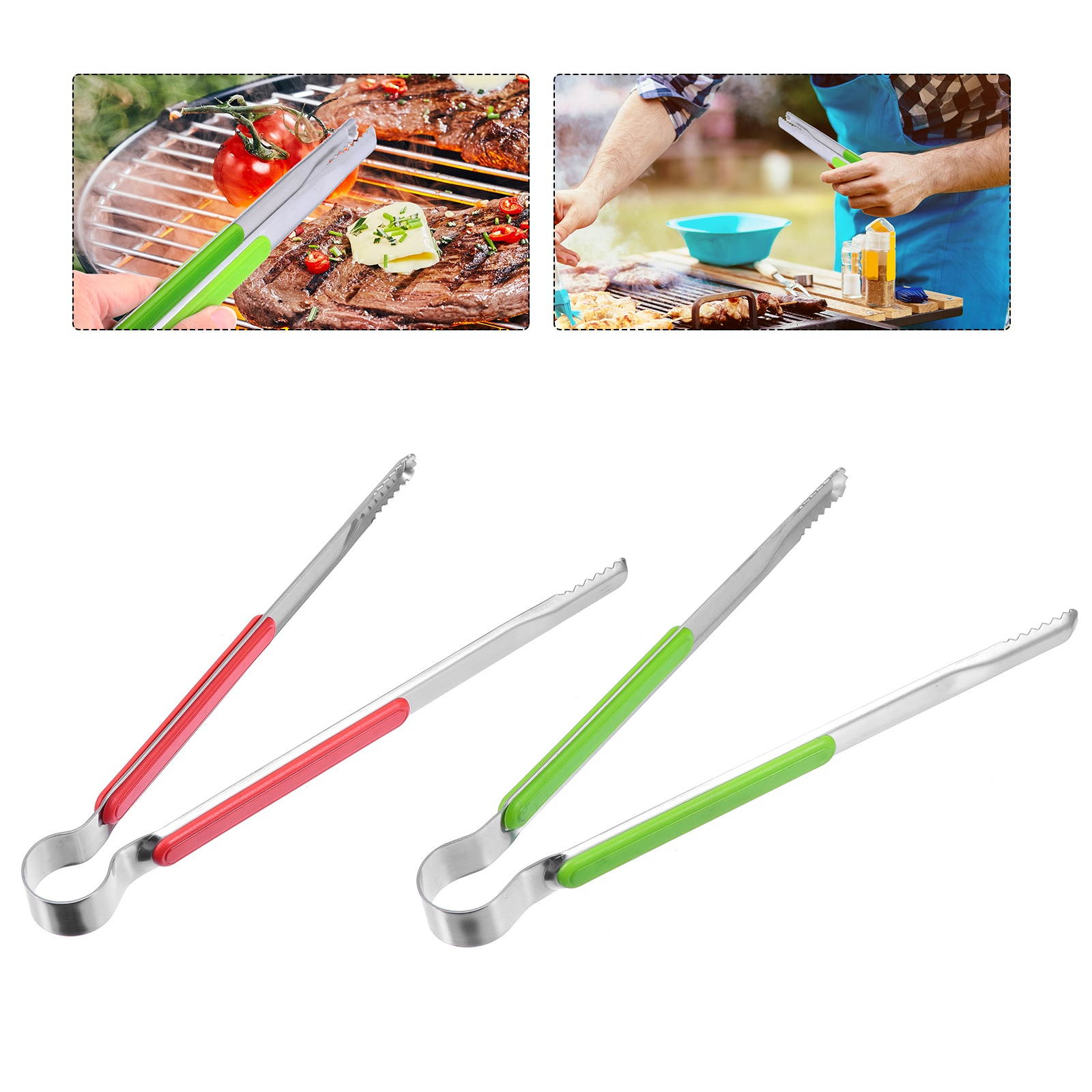 2pcs Practical Food Tong Stainless Steel Steak Clamp Multifunctional BBQ Clip