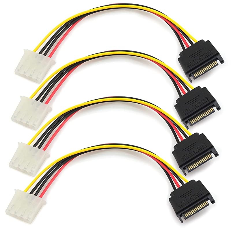 4pcs SATA 15Pin Male to IDE Molex 4Pin Female HDD Extension Power Adapter Cable for Serial ATA Hard Drives and CD ROM Drives 20cm