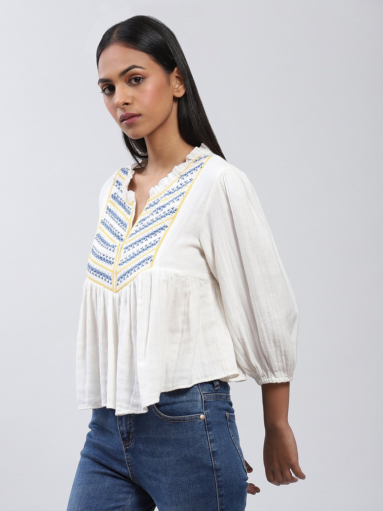 Label Ritu Kumar White Embroidered Top
