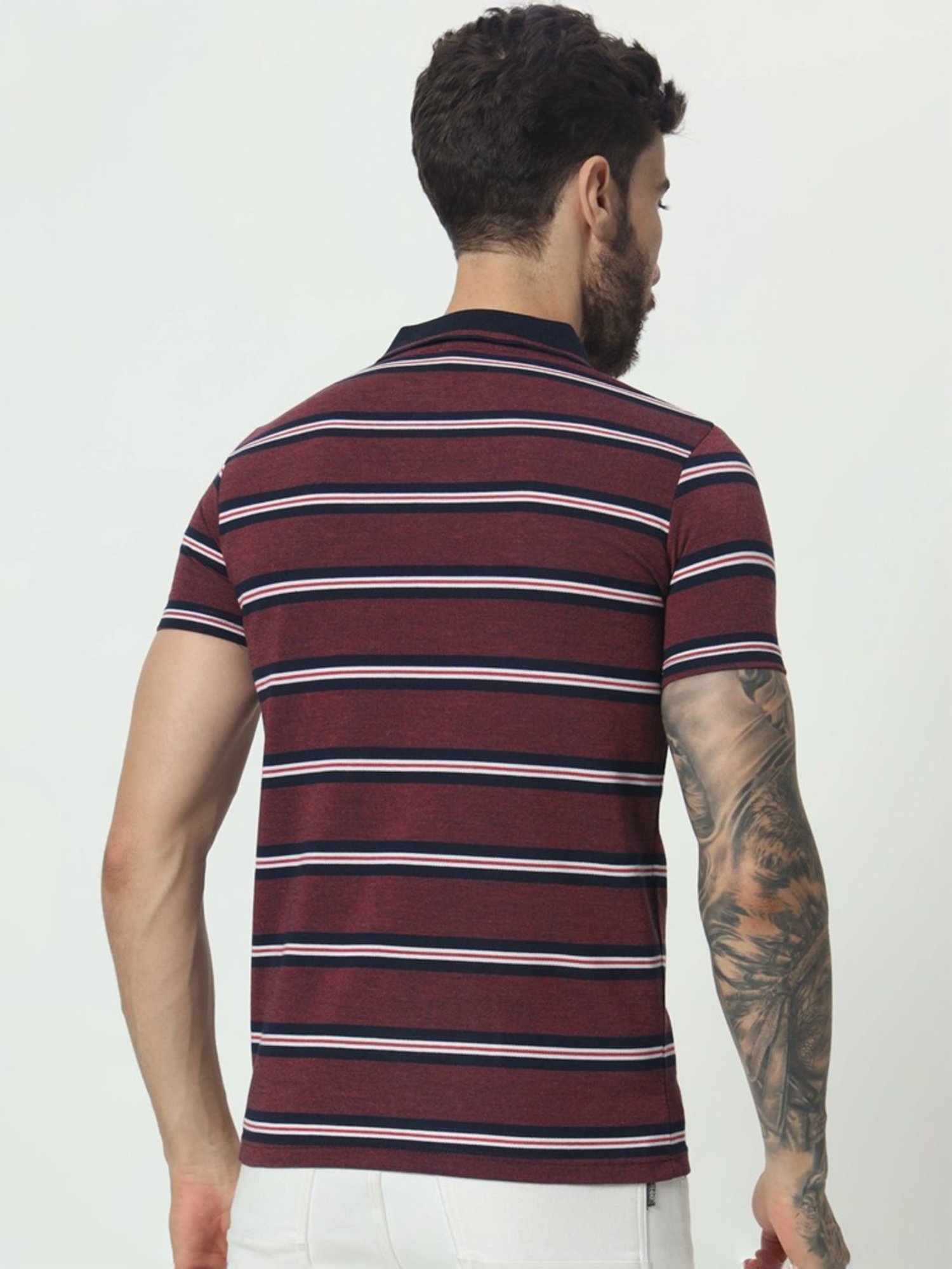 Tab91 Red Regular Fit Striped Polo T-Shirts