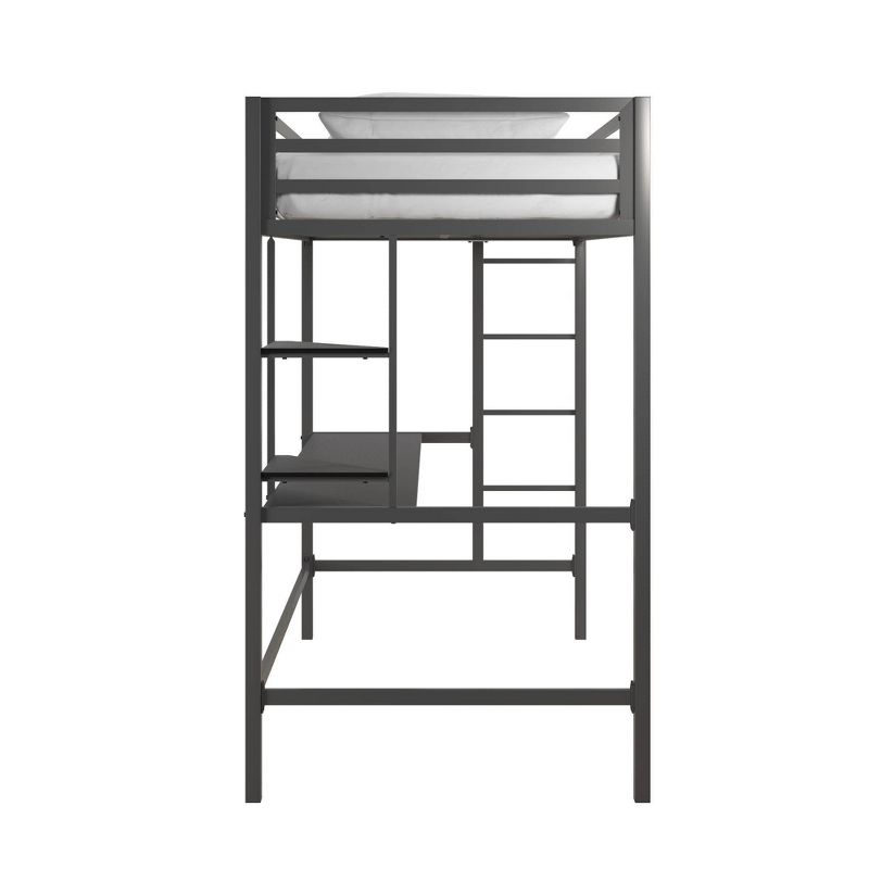 Twin Maxwell Metal Loft Bed with Desk & Shelves Gray/Black - Novogratz