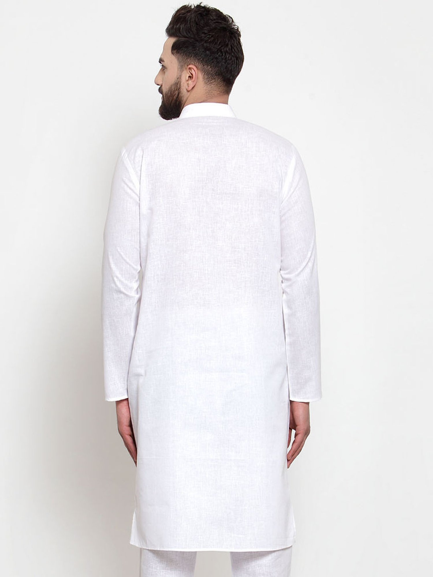 Jompers White Cotton Regular Fit Self Pattern Kurta
