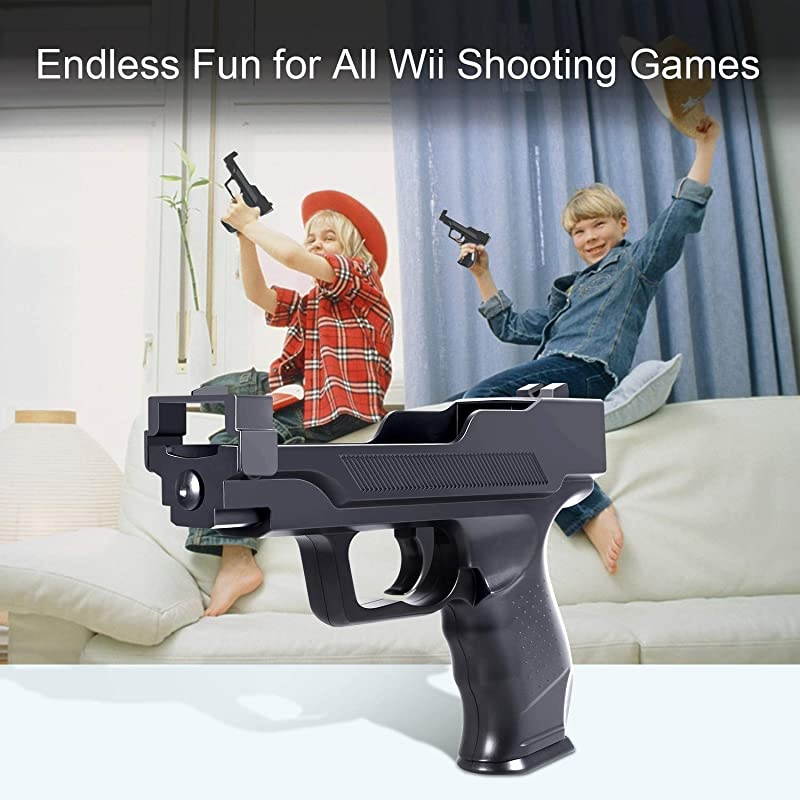 Wii Motion Plus Gun Compatible with Nintendo Wii Black Set of 2