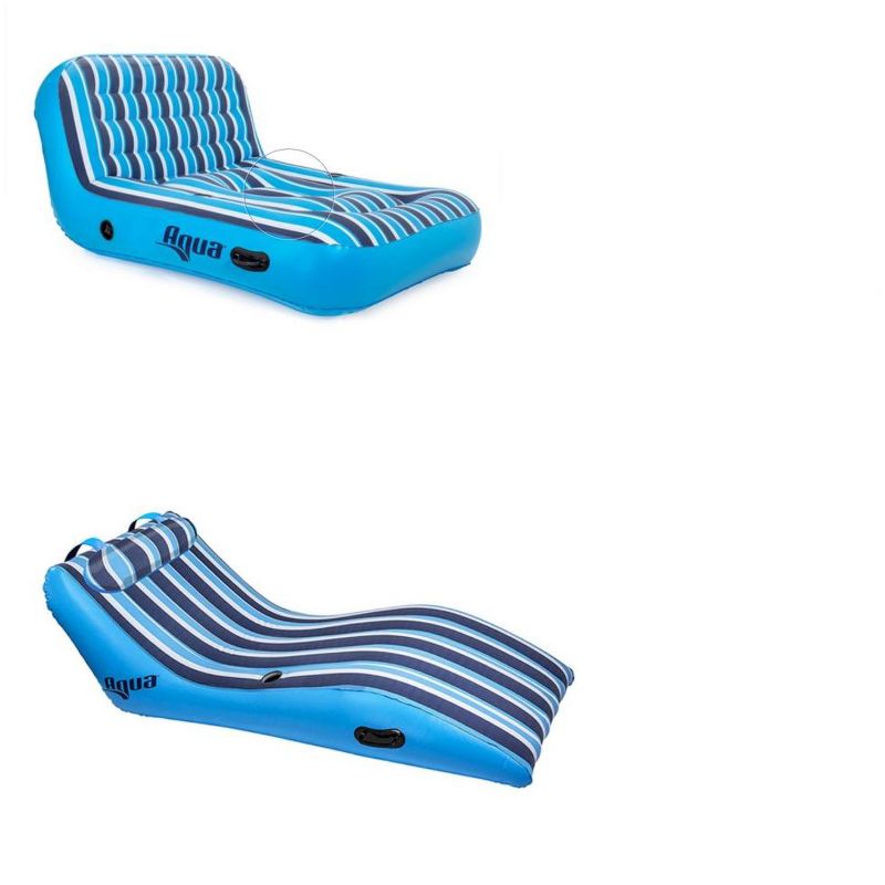 Aqua Ultra Cushioned Comfort Lounge Inflatable Swimming Pool Float with Pillow & 2 Person Pool Float Recliner Lounger with Hand Pump, Blue
