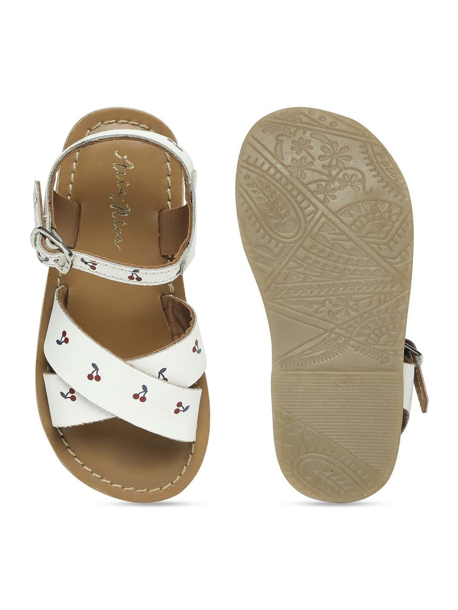 Aria Nica Kids Cherry White & Tan Cross Strap Sandals