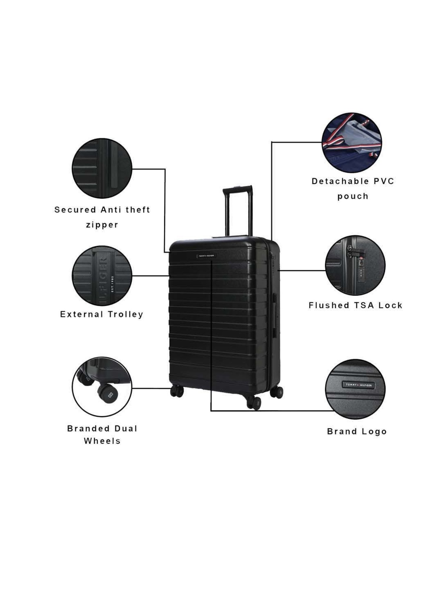 Tommy Hilfiger Black 8 Wheel Small Hard Cabin Trolley - 35 cm