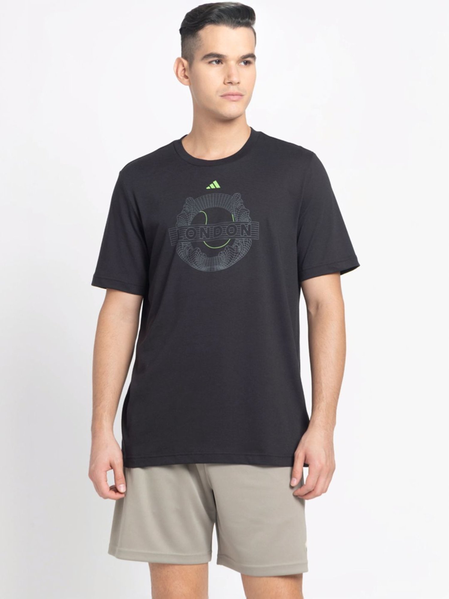 Adidas Black Regular Fit Printed Sports T-Shirt