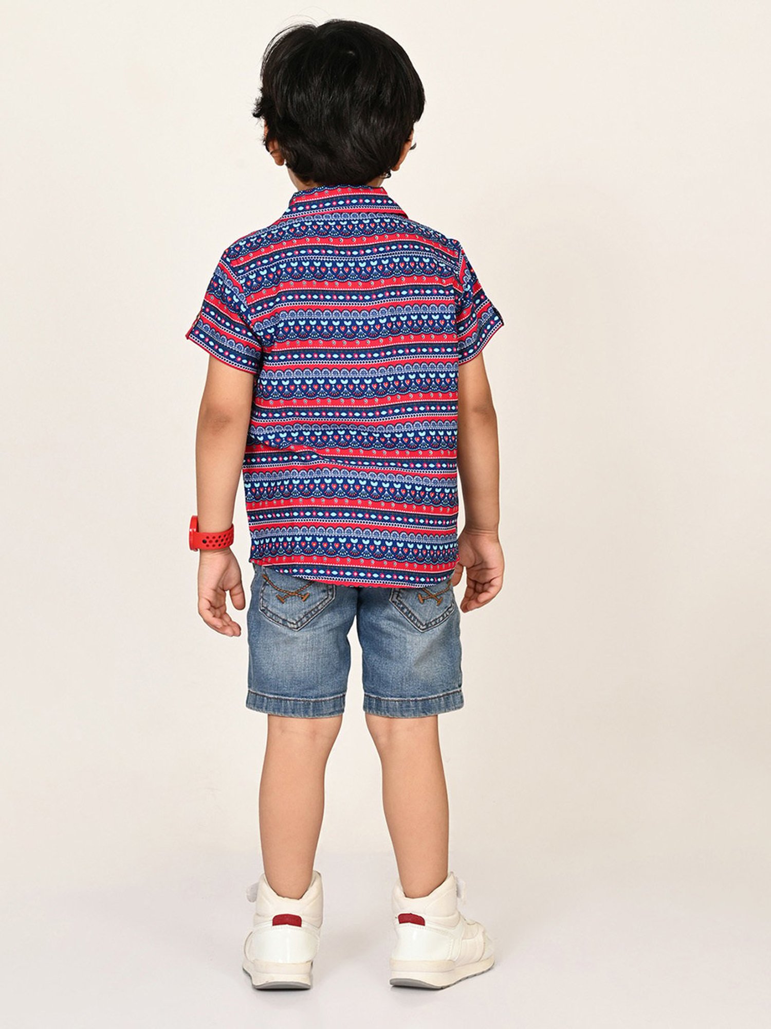 Lil Drama Boys Blue & Red Printed Shirt
