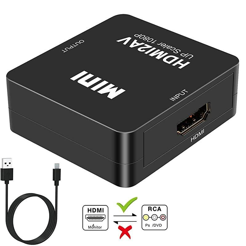 HDMI to RCA  1080P Mini HDMI to Analogue AV 3RCA CVBS Composite HD Video Audio Converter Adpter Supports PALNTSC for PC Laptop PS4 PS3 Xbox BlueRay HDTV Camera DVD