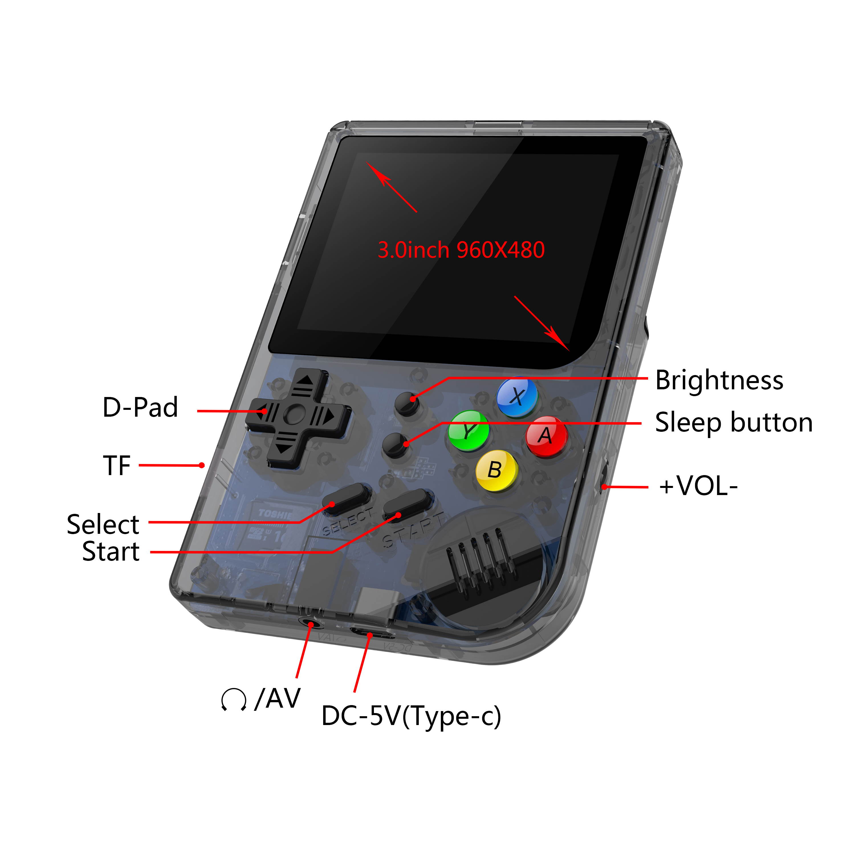 Open source handheld RG300 new Tony system GBA arcade nostalgic handheld game console 64G memory