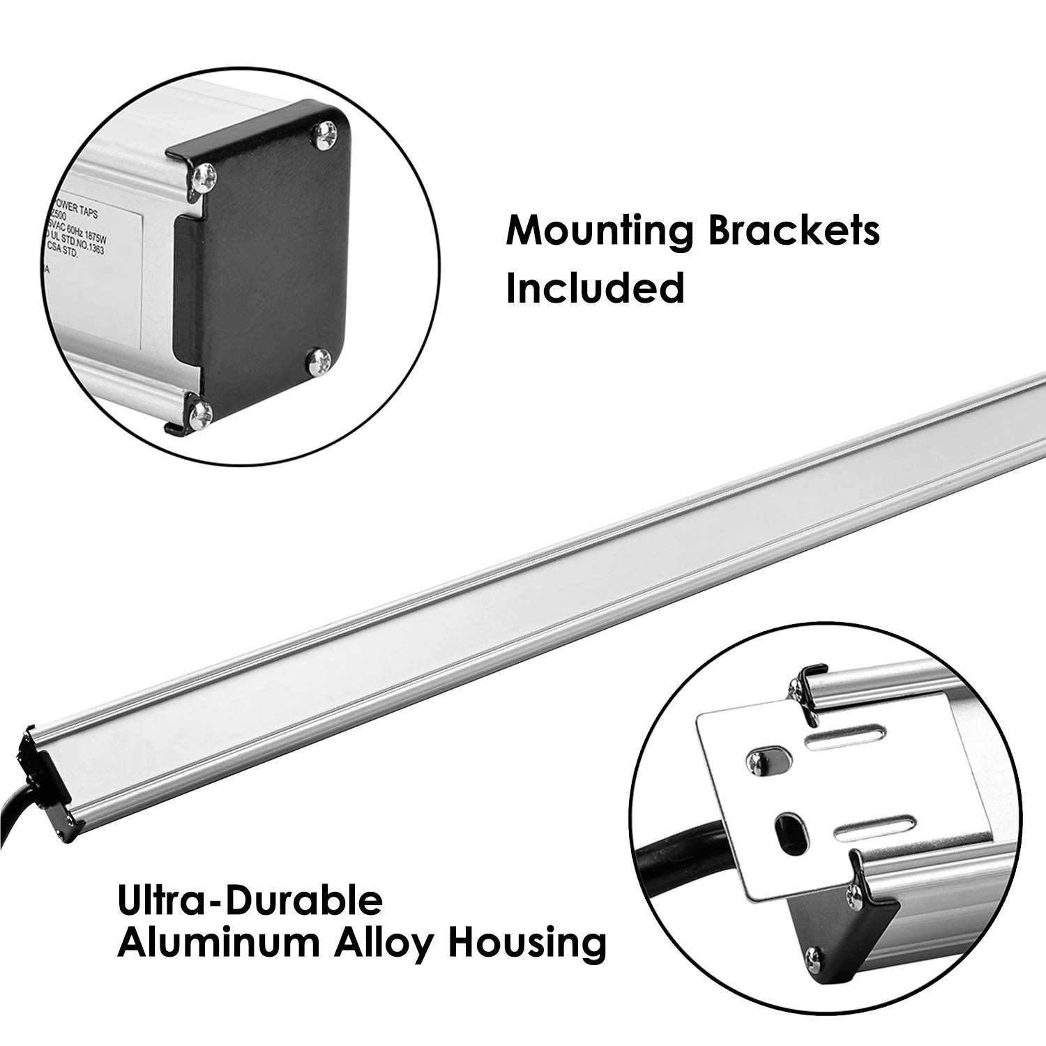 BESTTEN 12-Foot 16-Outlet Heavy Duty Aluminium Alloy Metal Power Strip, Ultra Long Extension Power Cord, 15A ON/Off Circuit Breaker, Mounting Brackets Included, UL Certified, Silver