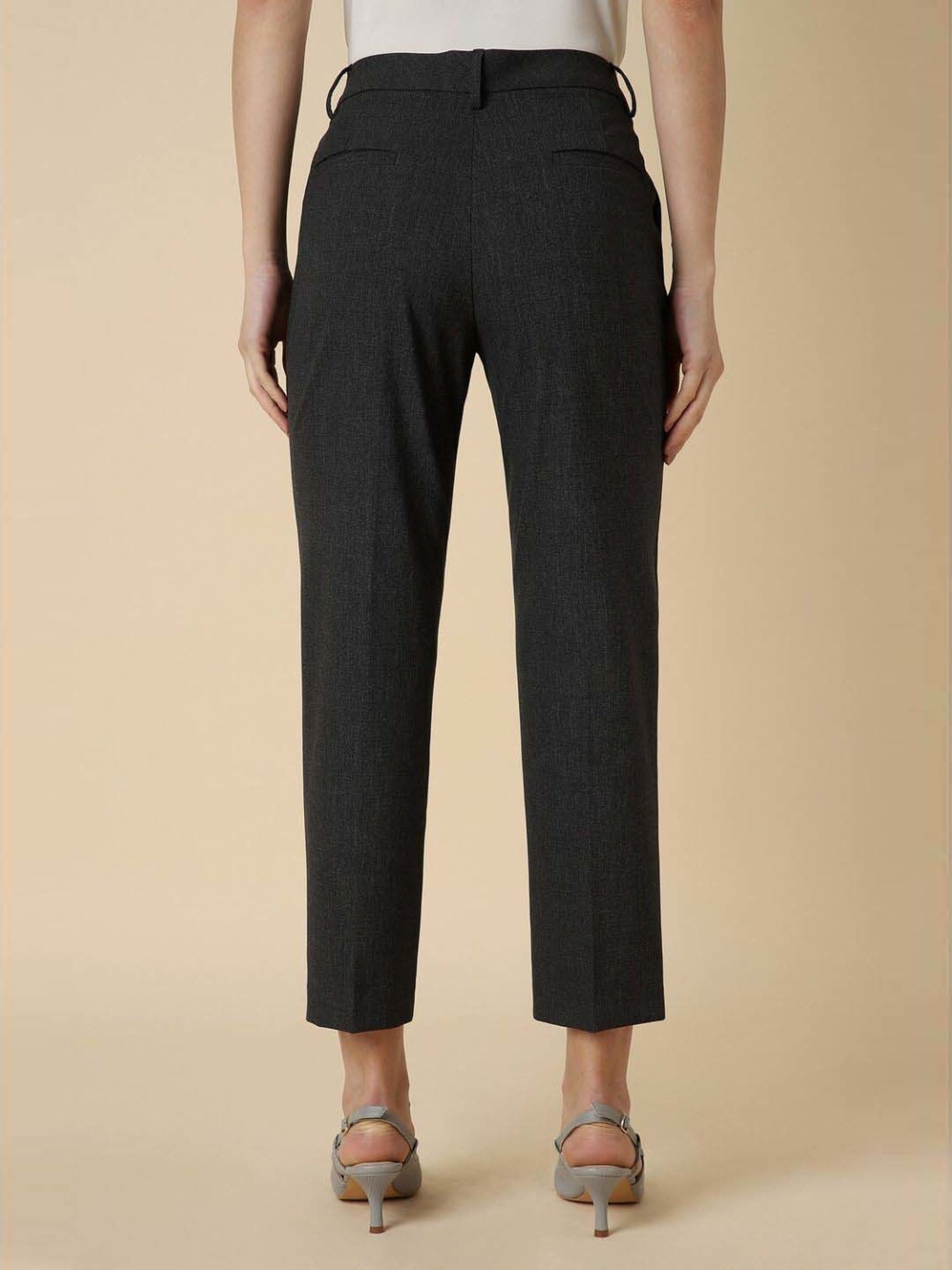 Allen Solly Black Textured Formal Trousers