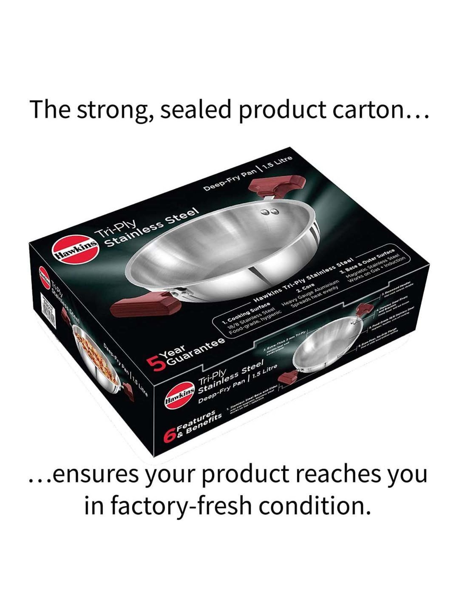 Hawkins Silver Stainless Steel 22.03 cm Gas & Induction Compatible Kadai (1.5 L)