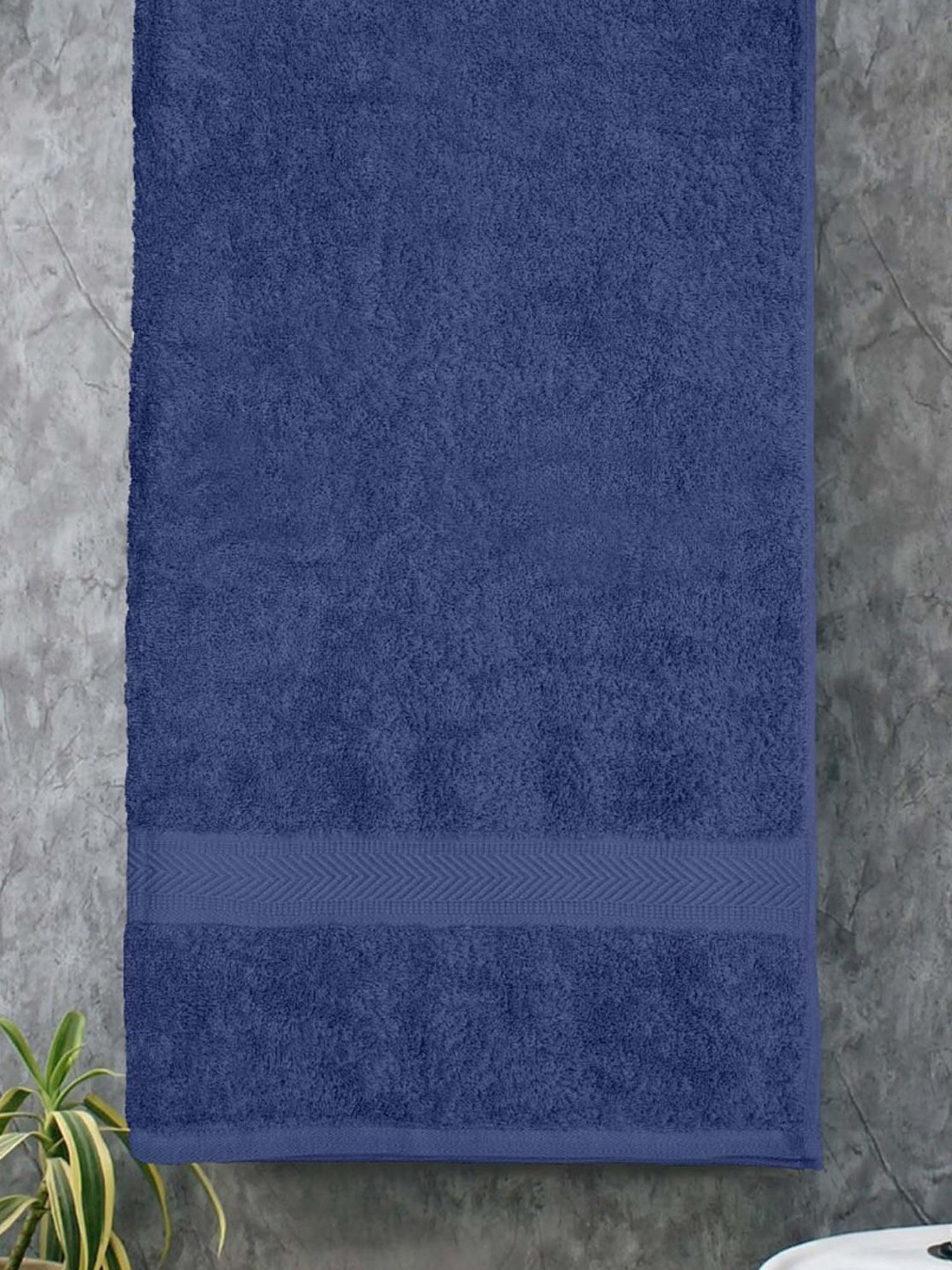 Haus & Kinder Self Blue & Navy Blue 500 GSM Cotton Bath Towel - Set of 2