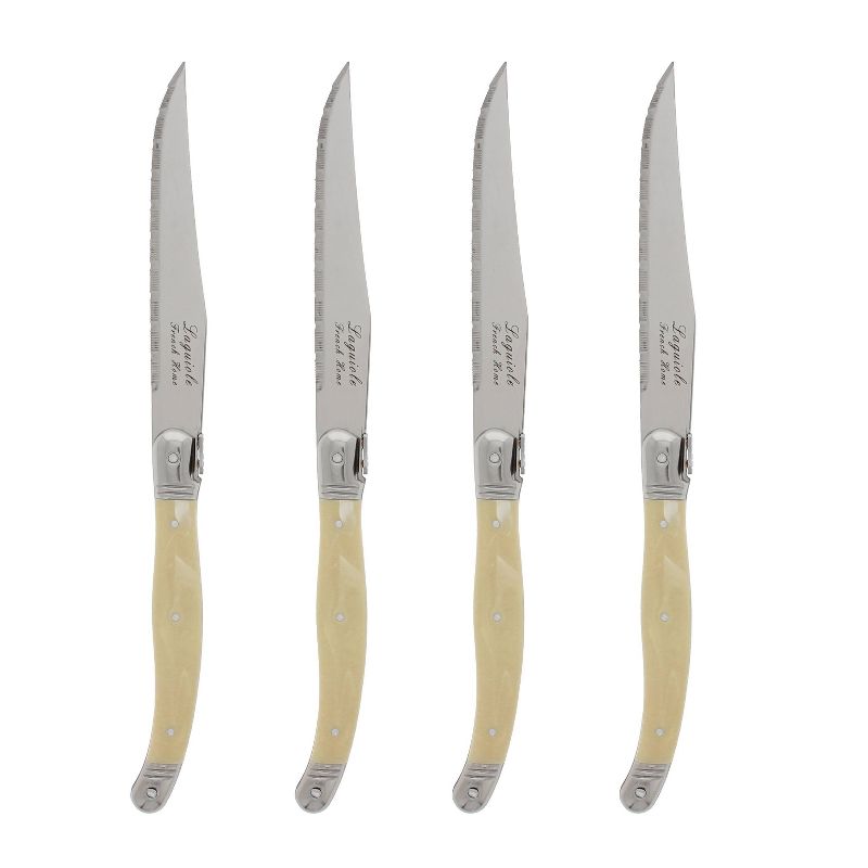 4pk Stainless Steel Laguiole Faux Ivory Steak Knives White - French Home