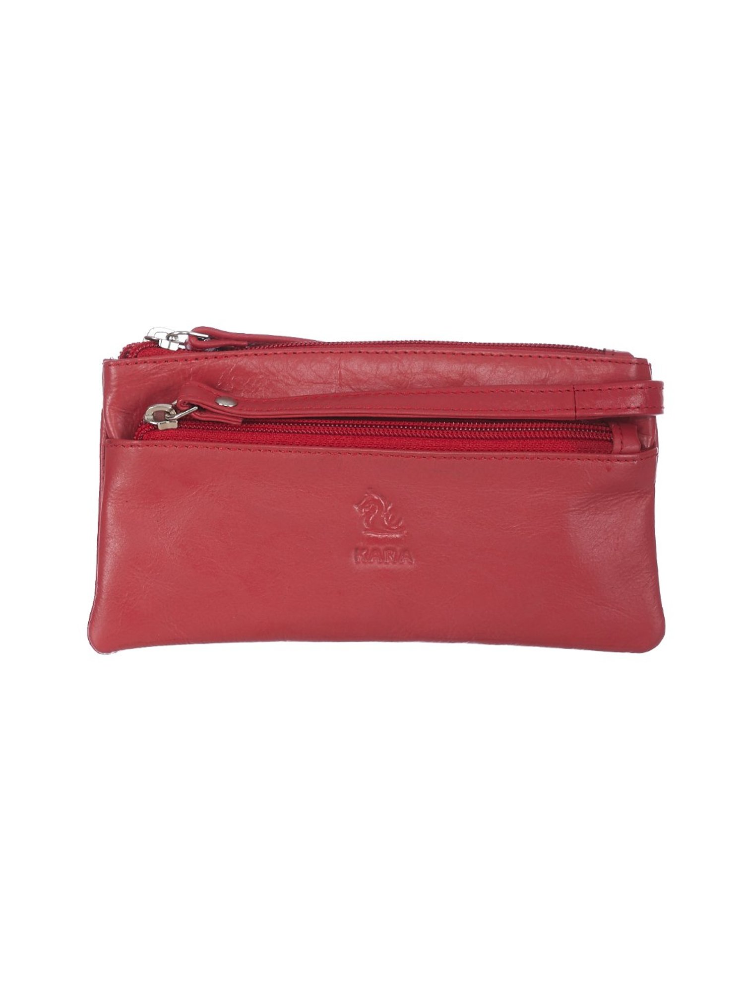 Kara Red Solid Leather Wristlet