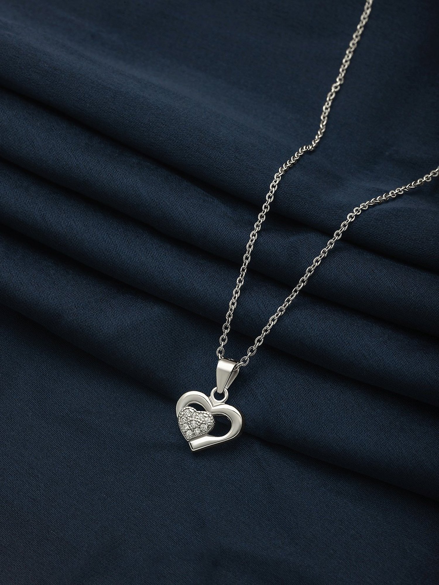 Silberry 92.5 Sterling Silver Floating Heart Pendant Chain
