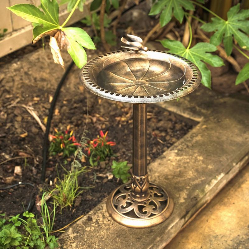 24" Lightweight Plastic Outdoor Birdbath and Feeder Bronze - XBrand