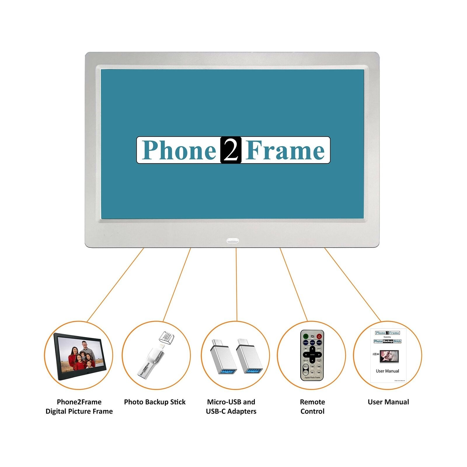 Phone2Frame 10 Inch Digital Picture Frame with Photo Backup Stick Universal U...