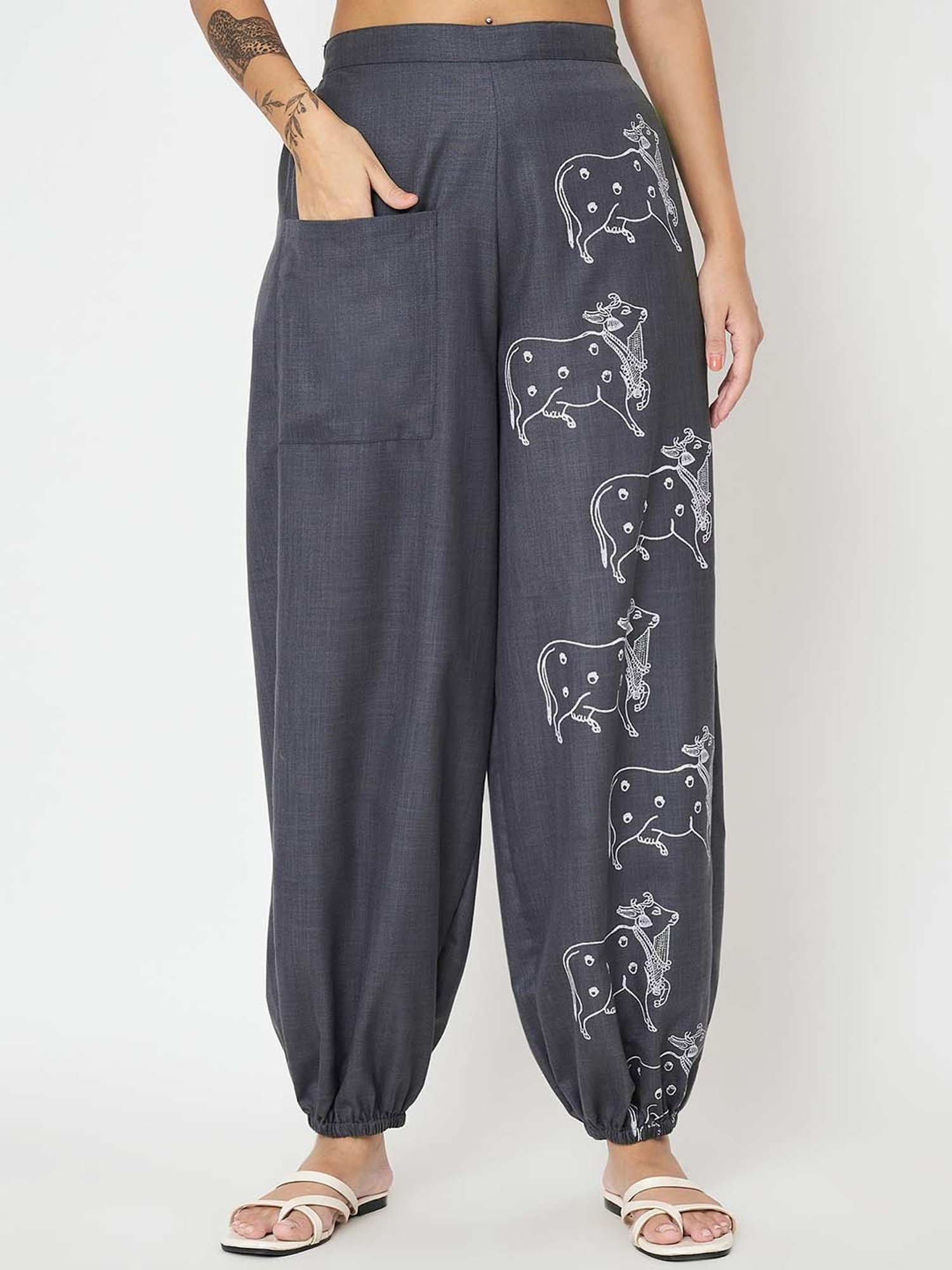 9rasa Grey Printed Harem Pants
