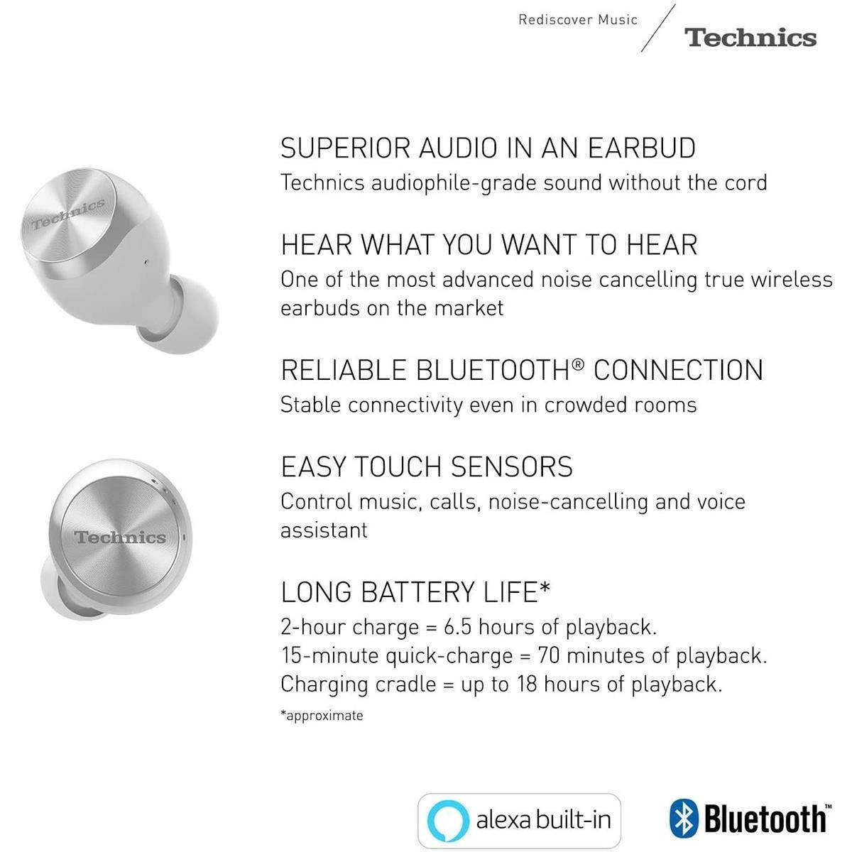 Technics EAH-AZ70W Bluetooth True Wireless Noise Cancelling Earbuds (Black)